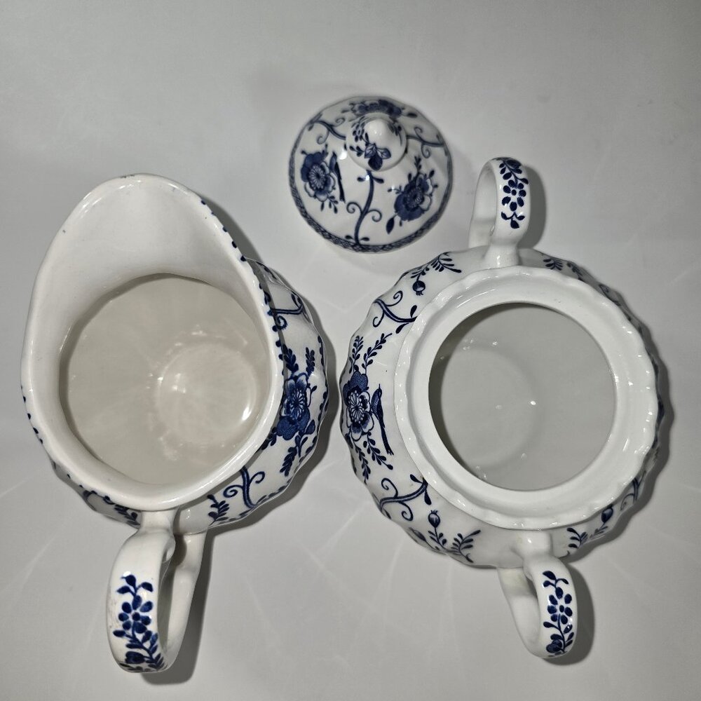 Johnson Bros Indie Blue Tea Coffee Pot Creamer Sugar Pitcher Porcelain Set - Picture 6 of 14